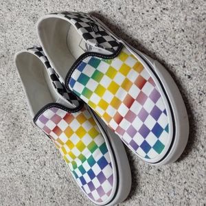 Slip on black, white and rainbow checked